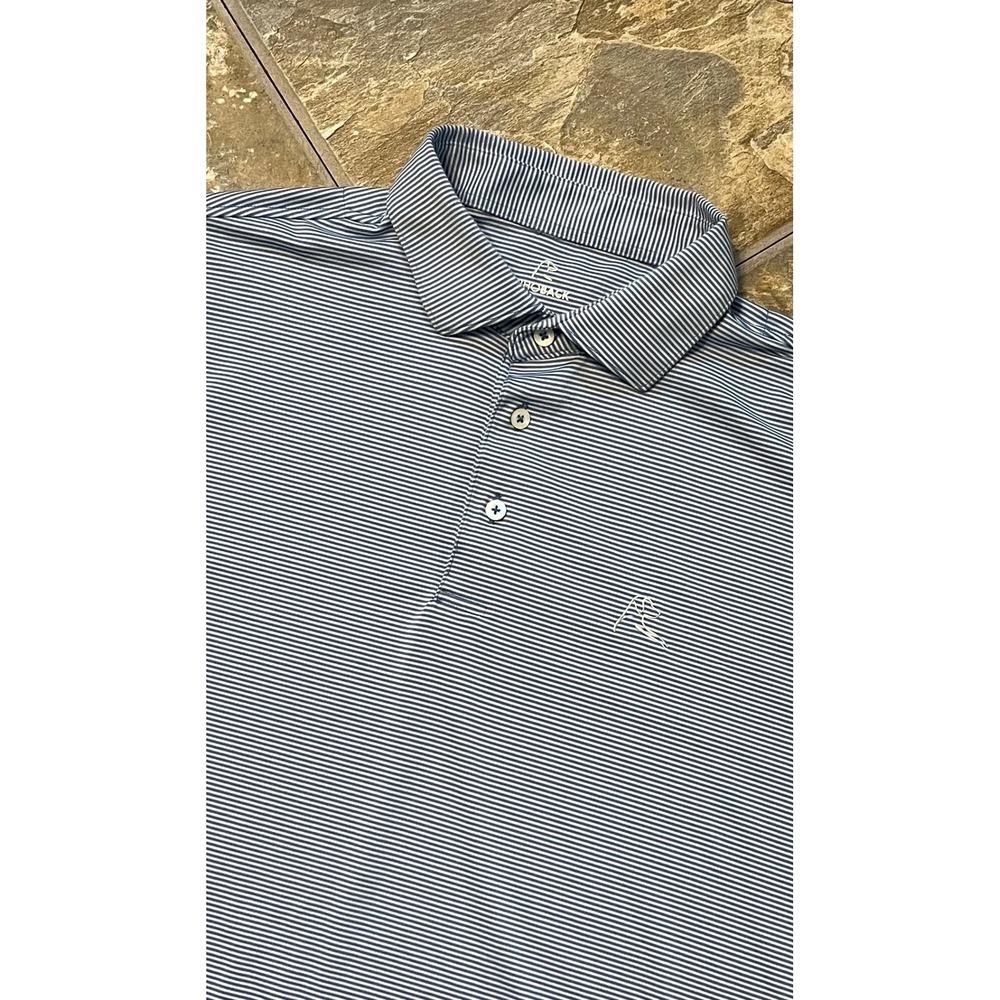 Rhoback Performance Polo Mens L Blue Stripe Short Sleeve Golf Shirt - Picture 2 of 8